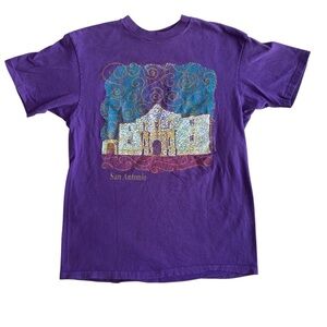 Vtg Alamo San Antonio Texas Purple Graphic Cotton T-shirt Size Small